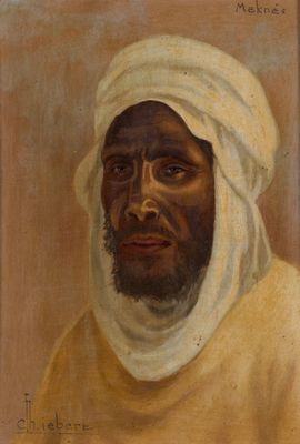 une peinture à l'huile représentant un homme coiffé d'un turban blanc