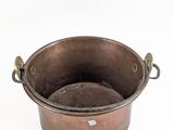an old copper pot with a handle on a white background