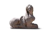 a statue of a woman laying down on a white surface