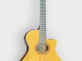 une petite guitare acoustique sur fond blanc