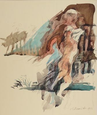 tableau représentant une femme assise sur une chaise, avec un chien en arrière-plan