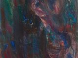 une peinture à l'huile représentant une femme en robe bleue