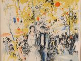 une image représentant un tableau où l'on voit un homme et une femme se promenant dans un parc