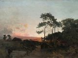 an image of a painting of a sunset in a field
