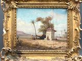 une image d'une photo d'un tableau représentant une maison dans un champ