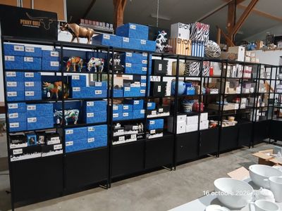 beaucoup de boîtes et de bols sur les étagères du magasin