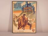 an old movie poster of a man with a sword in front of a castle