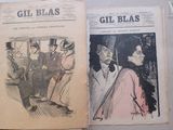 two pages of old newspaper with a drawing of a man in a top hat and a woman in a top hat