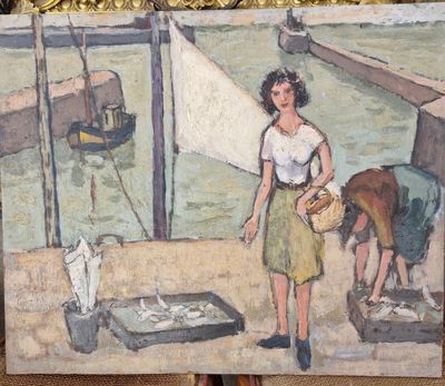 un tableau représentant une femme travaillant sur un bateau
