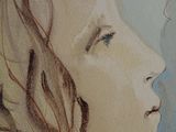 a painting of a woman ' s face with a bird in her hand