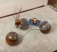 Table basse design ZAO, verre transparent et pieds marron - … (photo 2)