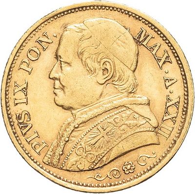 a close up of a gold coin on a white background