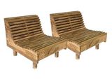 pair of wooden chaise loungers with slats on each side