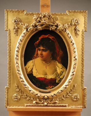 Théodore LEVIGNE (1848-1912) "portrait de femme au collier d… - Photo 1