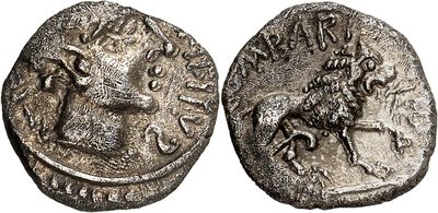 a silver coin with an image of a lion on it