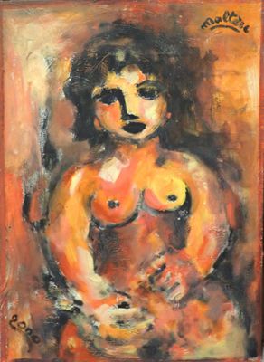 une peinture à l'huile représentant une femme tenant un bébé dans ses bras