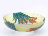 a glass bowl with a floral design on it