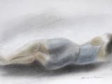 painting of a woman laying on her back on the ground