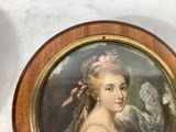 a painting of a woman holding a bird in her hand