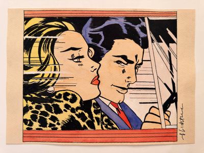 an image of a painting of a man and a woman in a car