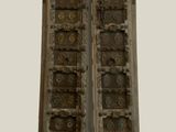 two old wooden doors that are open on a white background