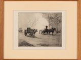 tableau représentant une calèche tirée par deux hommes