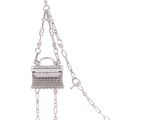 chain with a purse hanging from it on a white background