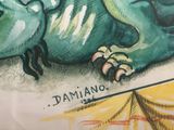 a drawing of a dragon laying down on the ground