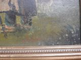 a painting of a woman sitting on a bench