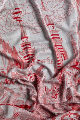 un gros plan sur un tissu rouge et blanc orné d'un motif