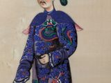 an image of a painting of a woman in a blue dress