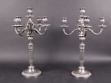 pair of antique silver plated candelabs on stands