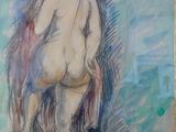 dessin représentant une femme nue assise sur une chaise dans une pièce