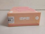 a close up of a pink box on a white surface