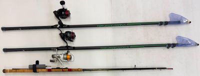 Lot de 3 cannes: une canne SHIIMANO TWIN POWER HEAVY FEDDER … - Photo 1