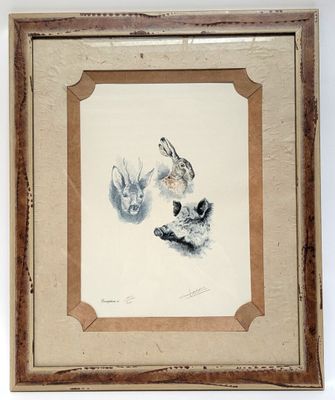 an image of a painting of two animals in a frame