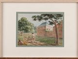 painting of a man plowing a field with a horse and a cart