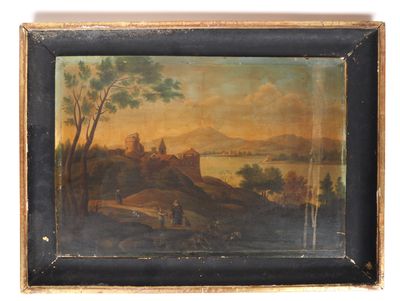 une peinture d'un paysage avec un château au loin