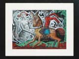 tableau représentant un homme à cheval avec une femme à ses côtés