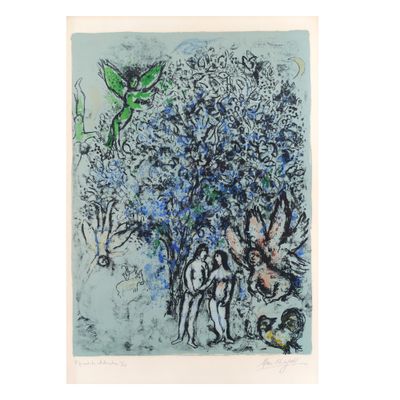 an image of a painting of a bird flying over a group of people