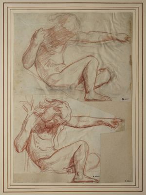 LEHMANN Henri, 1814-1882, Homme assis bras gauche tendu, Deu… - Photo 1