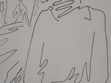drawing of a man standing in front of a mirror with his hand on his hip