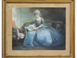an image of a painting of a woman reading a book