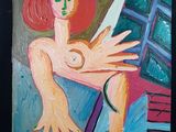 un tableau représentant une femme aux cheveux roux assise sur une chaise
