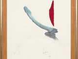 une image représentant une peinture d'une plume rouge sur fond blanc