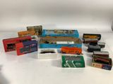 many different types of toy trains on the table