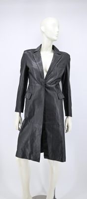 Emporio ARMANI - Manteau en cuir agneau noir.
