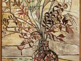 a painting of flowers in a vase on a table