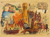 une image représentant un tableau d'une ville sur lequel figure une horloge