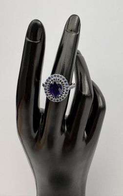 Bague argent 925 sertie d'un saphir principal taille ovale e…